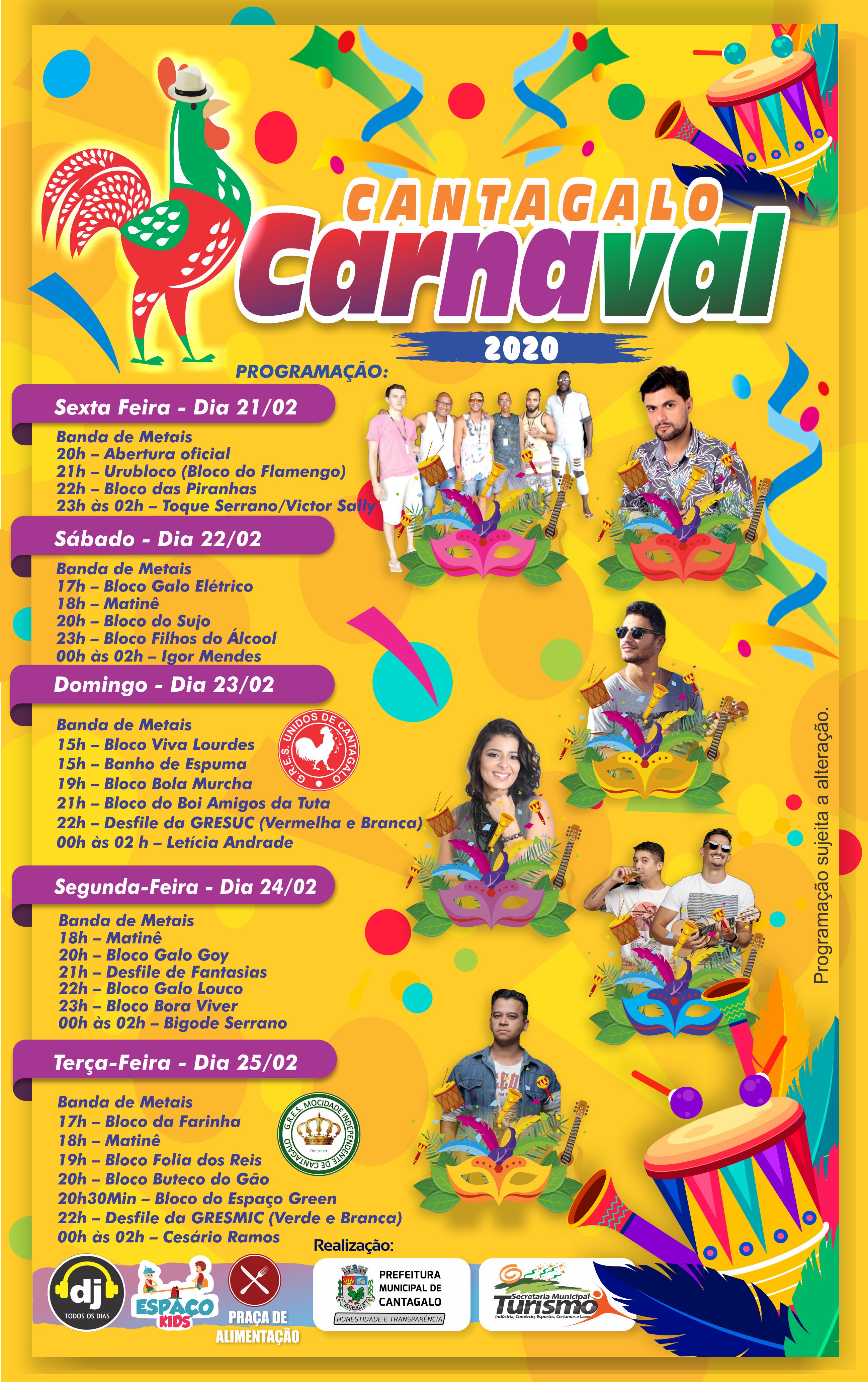 Programa&ccedil;&atilde;o Carnaval Cantagalo 2020