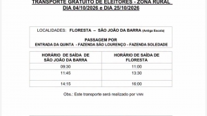 Transporte gratuito para eleitores da zona rural no 2º turno das Eleições Gerais de 2026