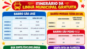 CONFIRA OS HORÁRIOS DA LINHA MUNICIPAL GRATUITA!